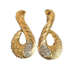 Natasha Women’s Formal Fancy Curved Earrings Gold Plater w Rhinestones